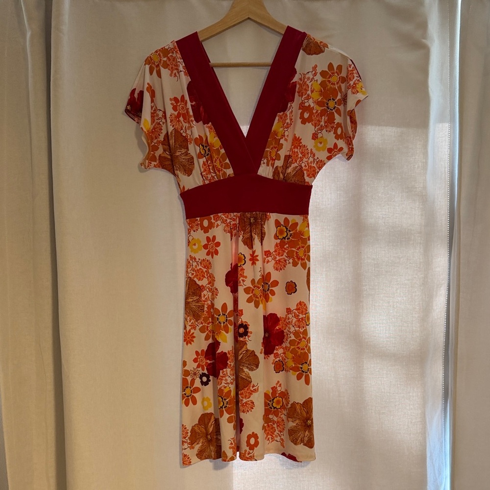 Velvet Torch Floral Mini Dress in Red and Orange